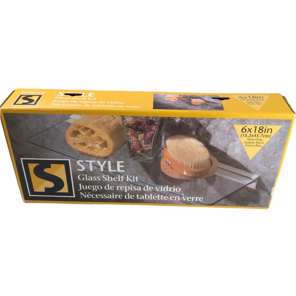 New in Box.  Glass Shelf Kit.  Tempered Glass. 18" L x 6" Wide